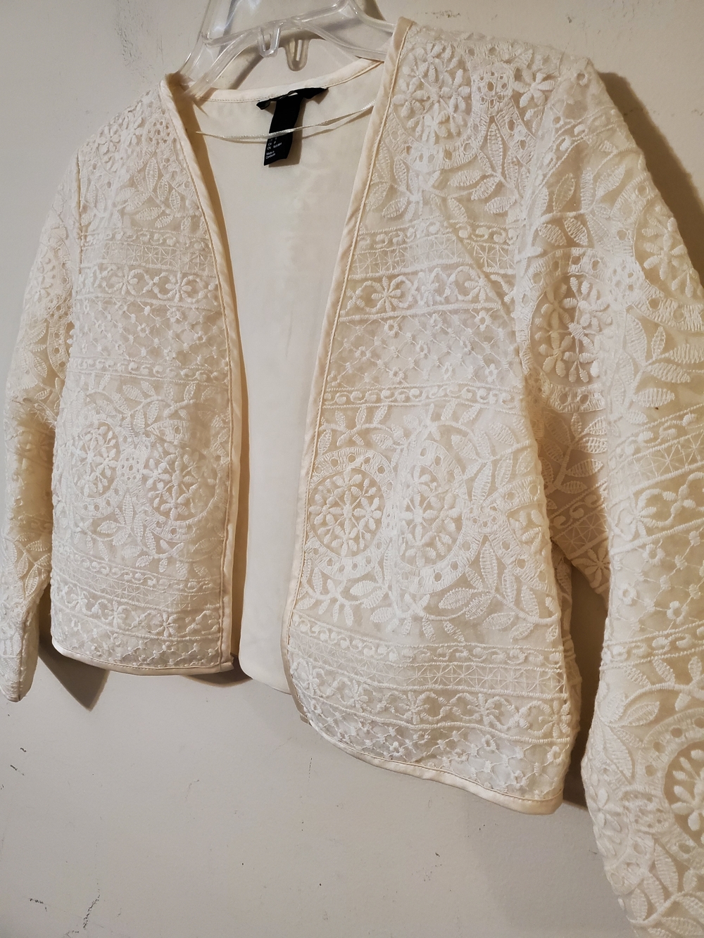 H&M Cream Embroidered Lace Open-Front Jacket